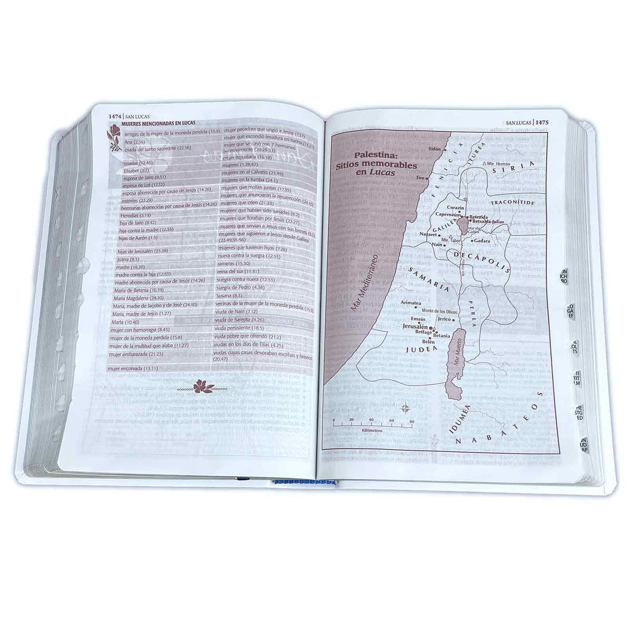 Biblia RVR60 Ser mujer imitación piel blanco floral con índice 12 puntos