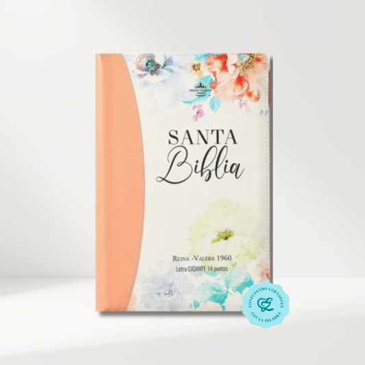 Biblia RV1960 Jardín Coral imitación piel con cierre 14 puntos