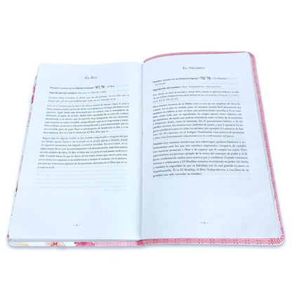 Biblia RVR1960 Imitación piel rosa con flores 10.5 puntos