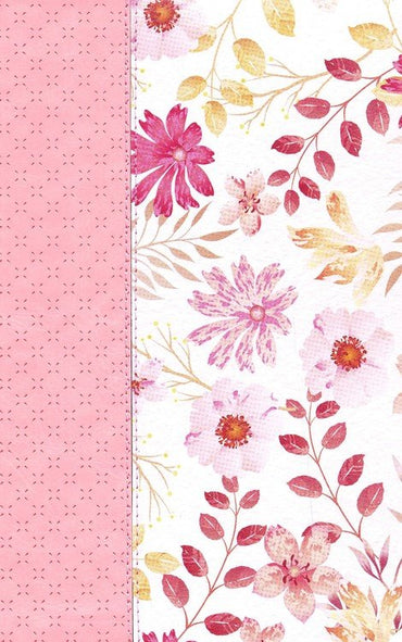 Biblia RVR1960 Imitación piel rosa con flores 10.5 puntos