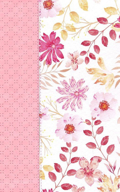 Biblia RVR1960 Imitación piel rosa con flores 10.5 puntos