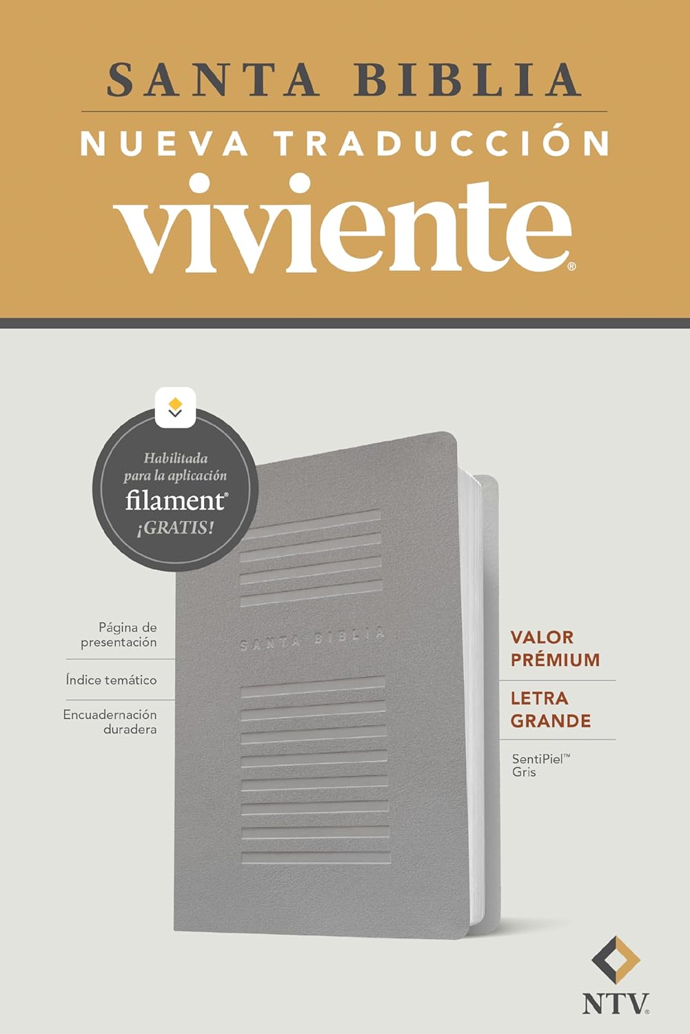 Biblia NTV valor premium gris Senti piel Letra 10.25 puntos