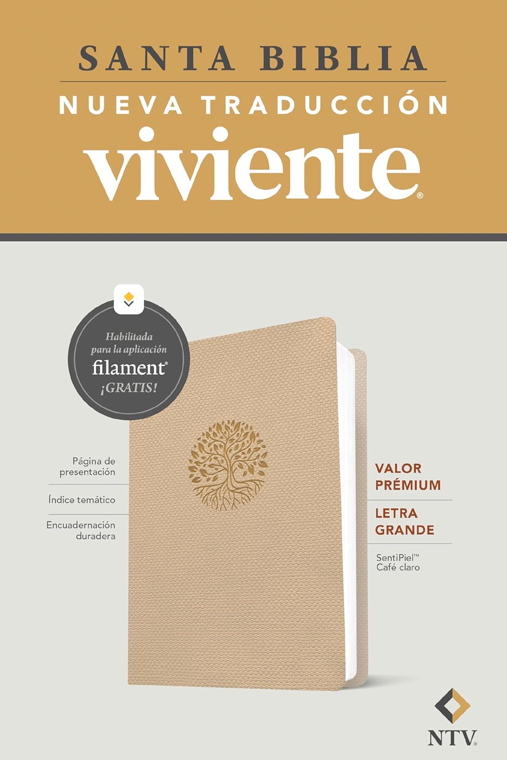 Biblia NTV valor premium café claro Senti piel Letra 10.25 puntos