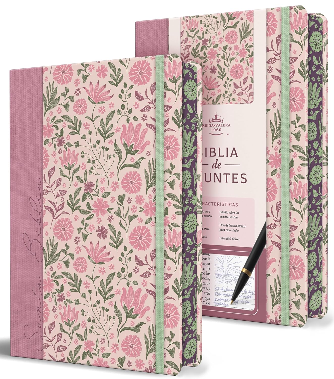 Biblia RV1960 Apuntes rosa flores tapa dura 11 puntos