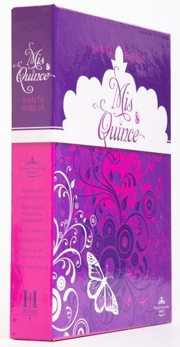 Biblia RV1960 Mis quince amatista con mariposas Simil piel 8.5 puntos