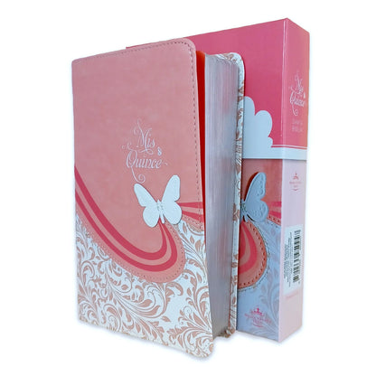 Biblia RV1960 Mis quince rosa blanco Simil Piel 9 puntos