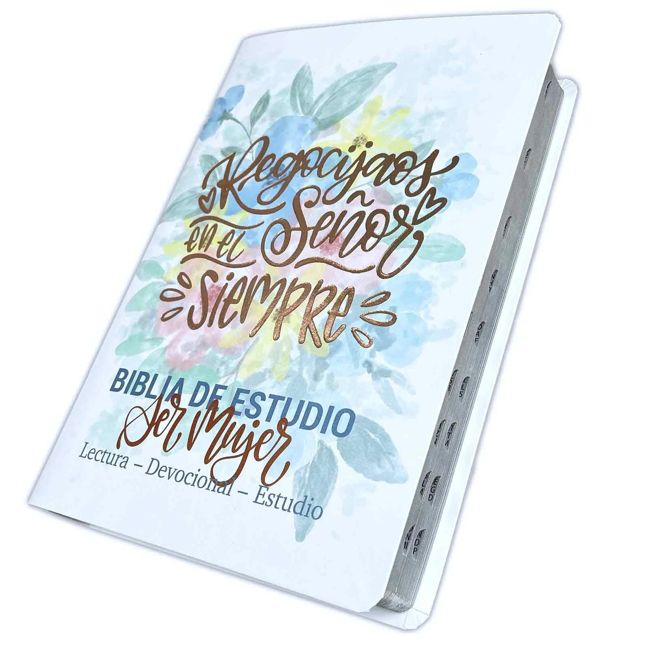 Biblia RVR60 Ser mujer imitación piel blanco floral con índice 12 puntos