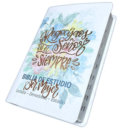 Biblia RVR60 Ser mujer imitación piel blanco floral con índice 12 puntos