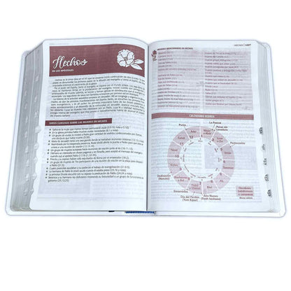 Biblia RVR60 Ser mujer imitación piel blanco floral con índice 12 puntos
