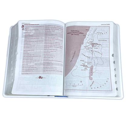 Biblia RVR60 Ser mujer imitación piel blanco floral con índice 12 puntos