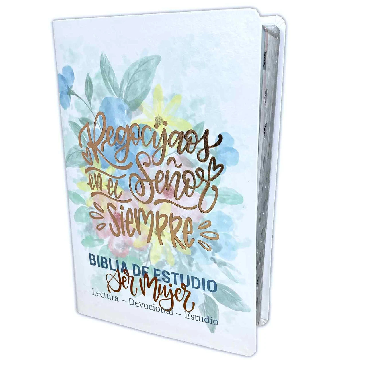Biblia RVR60 Ser mujer imitación piel blanco floral con índice 12 puntos