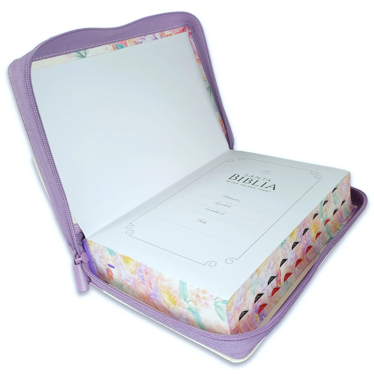 Biblia RVR1960 lila Imitación piel con índice & cierre 14 puntos