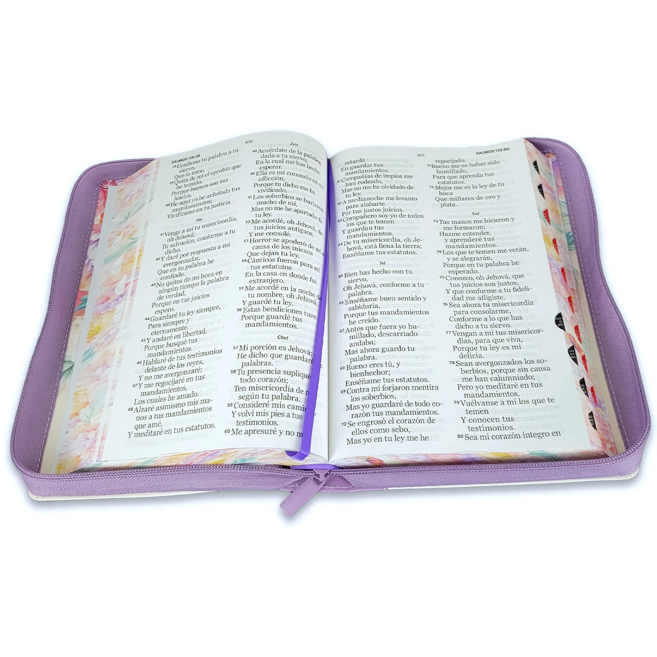 Biblia RVR1960 lila Imitación piel con índice & cierre 14 puntos
