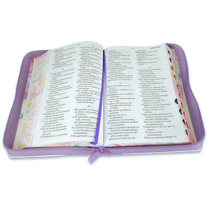 Biblia RVR1960 lila Imitación piel con índice & cierre 14 puntos