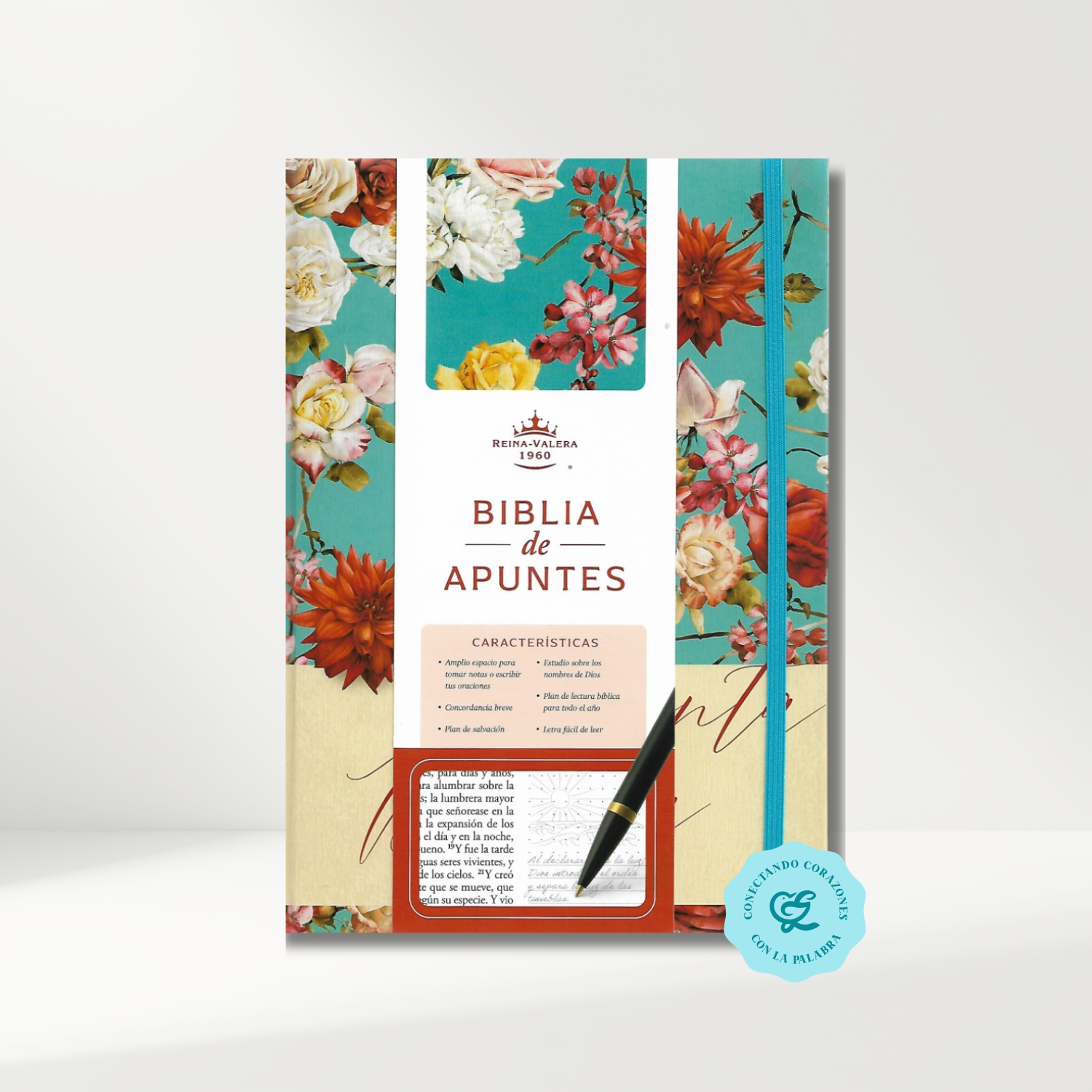 Biblia RV1960 Apuntes azul celeste flores Tapa dura 11 puntos