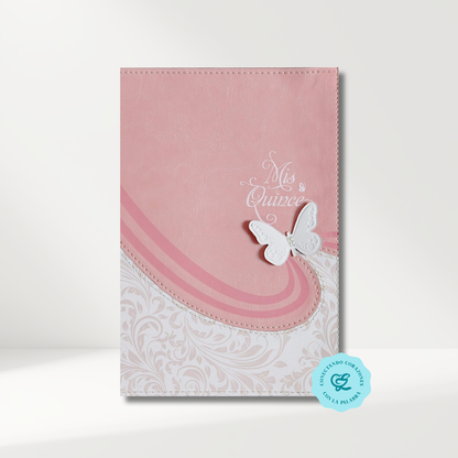 Biblia RV1960 Mis quince rosa blanco Simil Piel 9 puntos