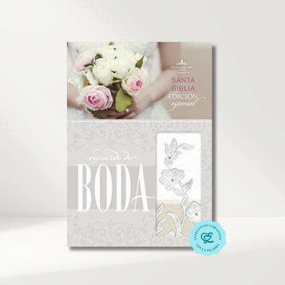 Biblia RV1960 Recuerdo de Boda Blanco/Lino/Encaje Símil Piel