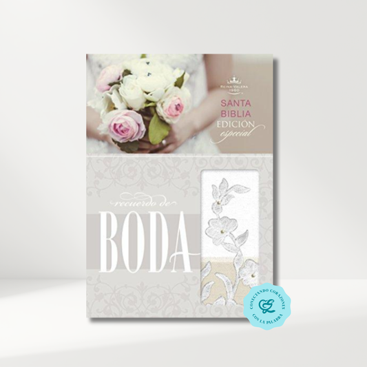 Biblia RV1960 Recuerdo de Boda Blanco/Lino/Encaje Símil Piel