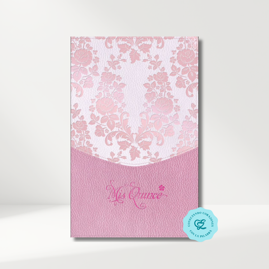 Biblia RV1960 mis quince rosa floreado Imitación piel 8.5 puntos