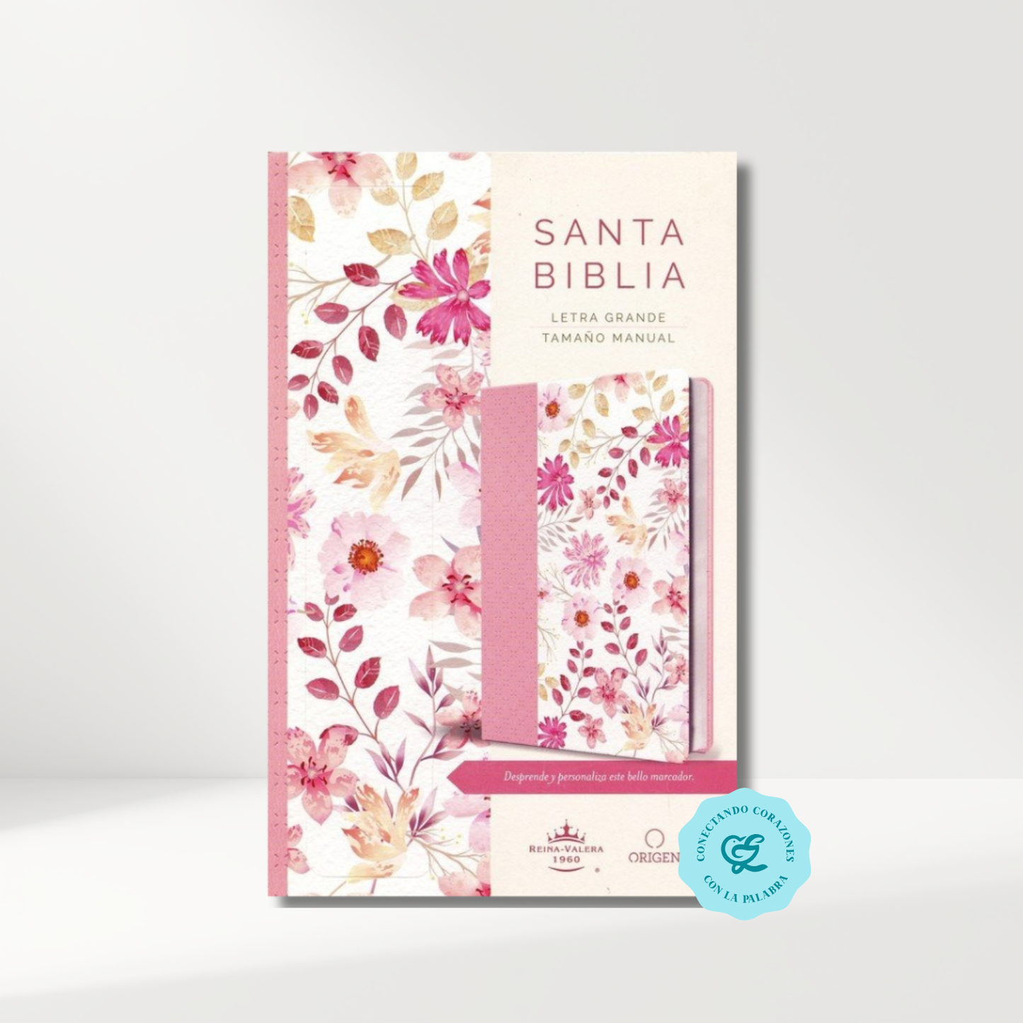 Biblia RVR1960 Imitación piel rosa con flores 10.5 puntos