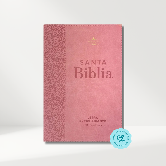 Biblia RVR1960 rosa floral Imitación piel super gigante 19 puntos