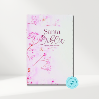 Biblia RV1960 Imitación Piel Flores Cereza 12 puntos