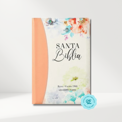 Biblia RV1960 Jardín Coral imitación piel con cierre 14 puntos