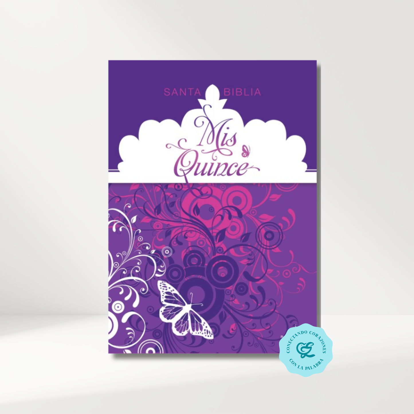 Biblia RV1960 Mis quince amatista con mariposas Simil piel 8.5 puntos