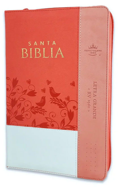 Biblia RV1960 Con Cierre Blanco coral 12 puntos