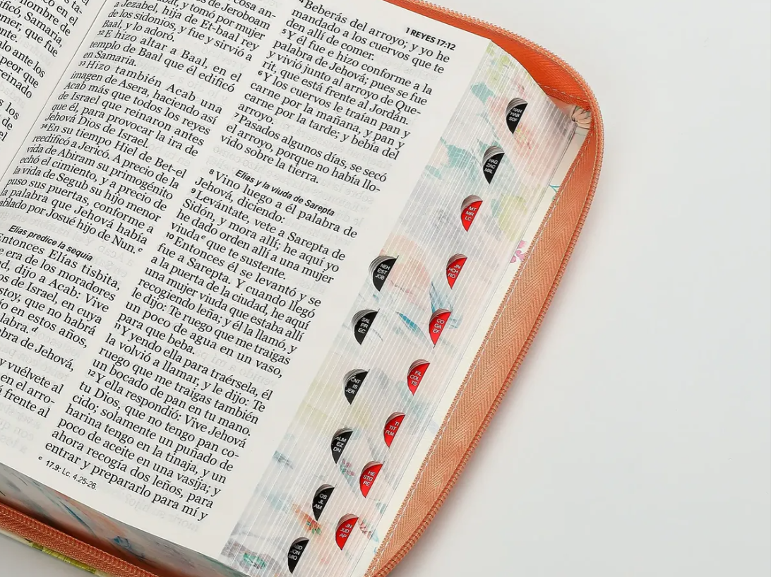 Biblia RV1960 Jardín Coral imitación piel con cierre 14 puntos