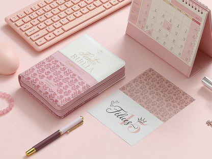Biblia RV1960 Quinceañera rosa/blanco Imitación piel con Índice & Zíper 10 puntos