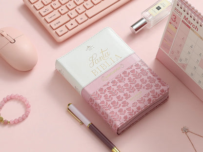 Biblia RV1960 Quinceañera rosa/blanco Imitación piel con Índice & Zíper 10 puntos