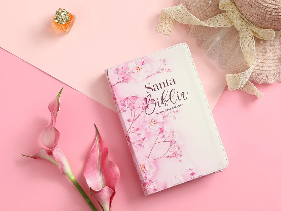 Biblia RV1960 Imitación Piel Flores Cereza 12 puntos