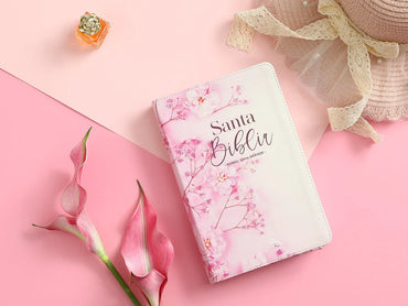 Biblia RV1960 Imitación Piel Flores Cereza 12 puntos