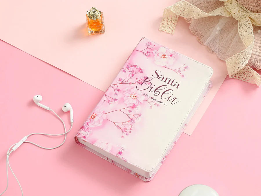 Biblia RV1960 Imitación Piel Flores Cereza 12 puntos