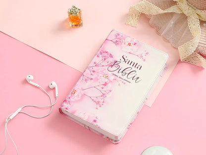 Biblia RV1960 Imitación Piel Flores Cereza 12 puntos