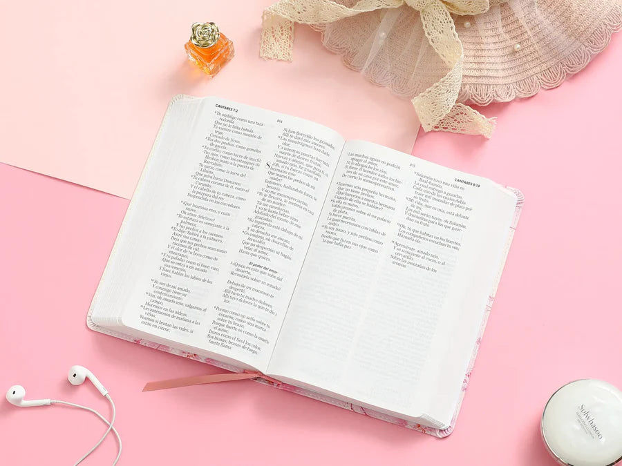 Biblia RV1960 Imitación Piel Flores Cereza 12 puntos