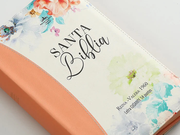 Biblia RV1960 Jardín Coral imitación piel con cierre 14 puntos
