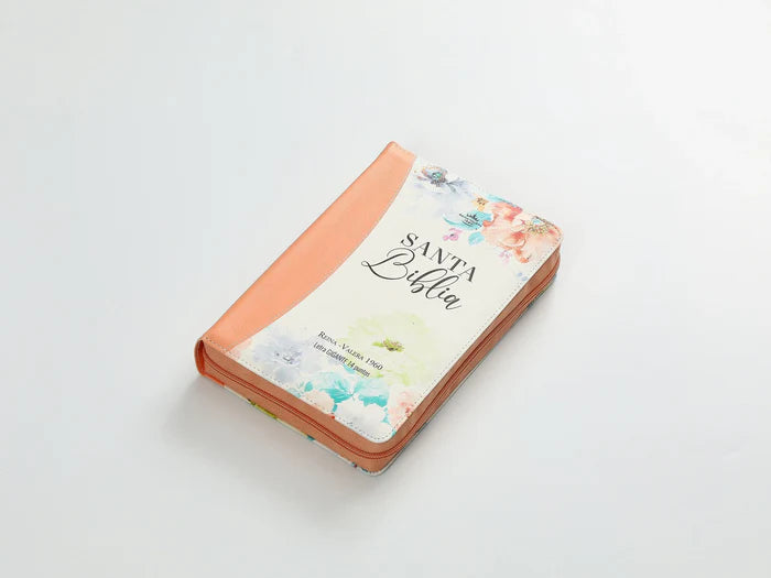 Biblia RV1960 Jardín Coral imitación piel con cierre 14 puntos