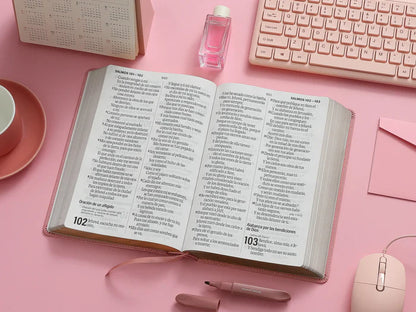 Biblia RVR1960 rosa floral Imitación piel super gigante 19 puntos